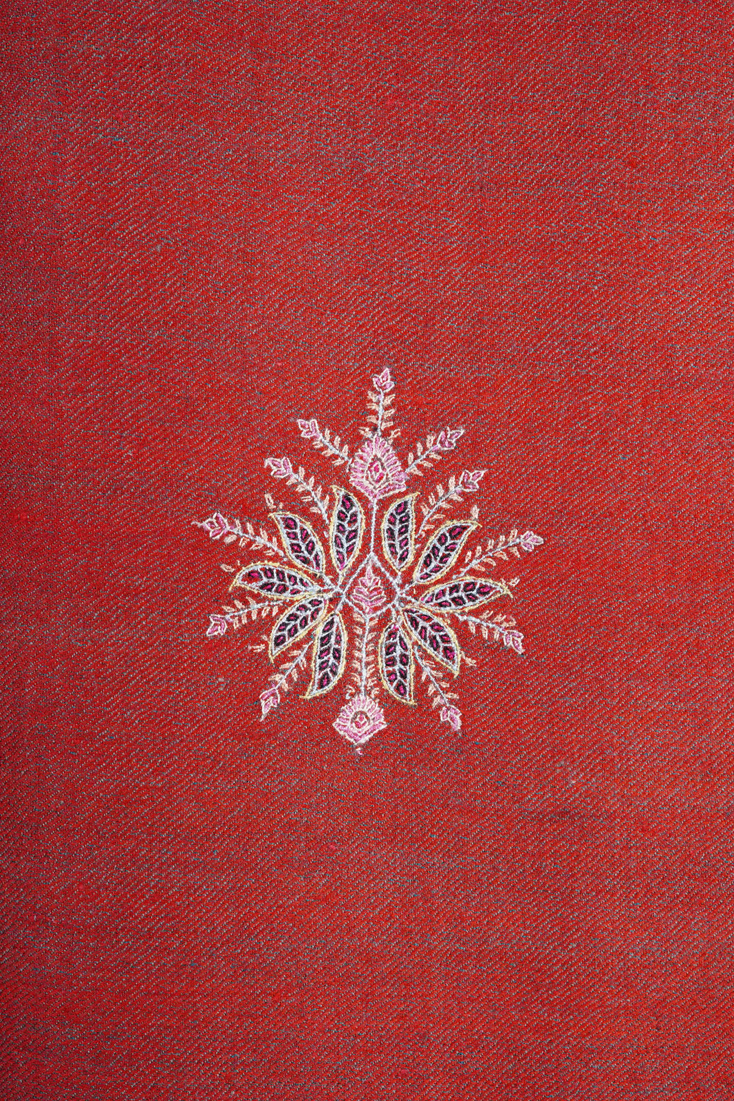Rust Reversible Motif Embroidery Pashmina Cashmere Shawl