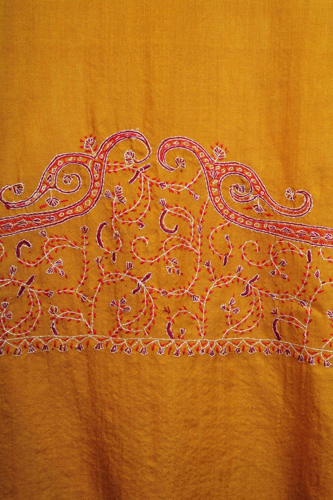 Mustard Big Border Sozni Embroidery Merino Wool Scarf