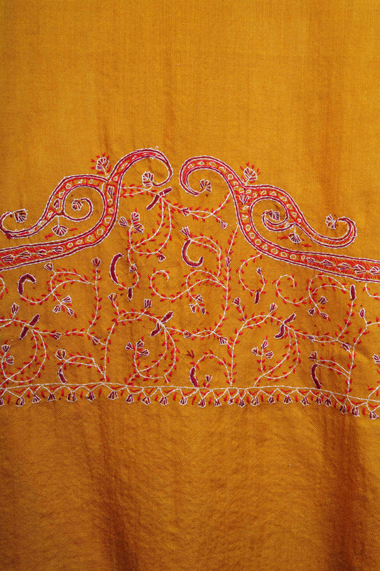 Mustard Big Border Sozni Embroidery Merino Wool Scarf