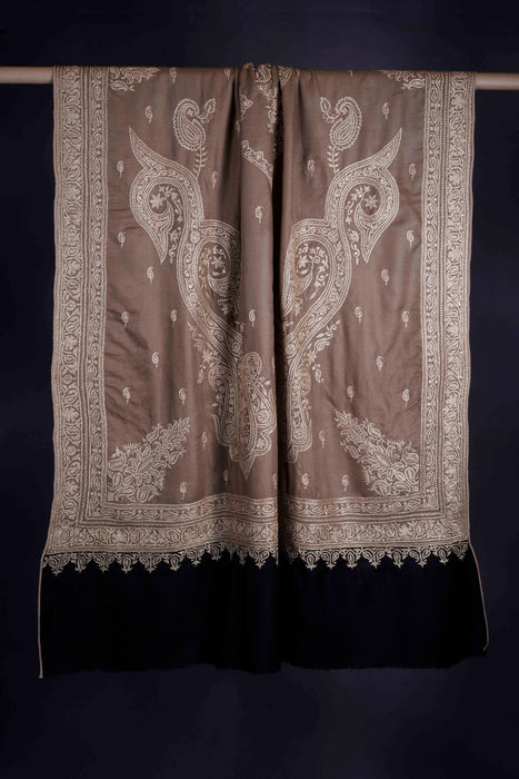2.5 Yard Black and Natural Tilla Embroidery Pashmina Shawl