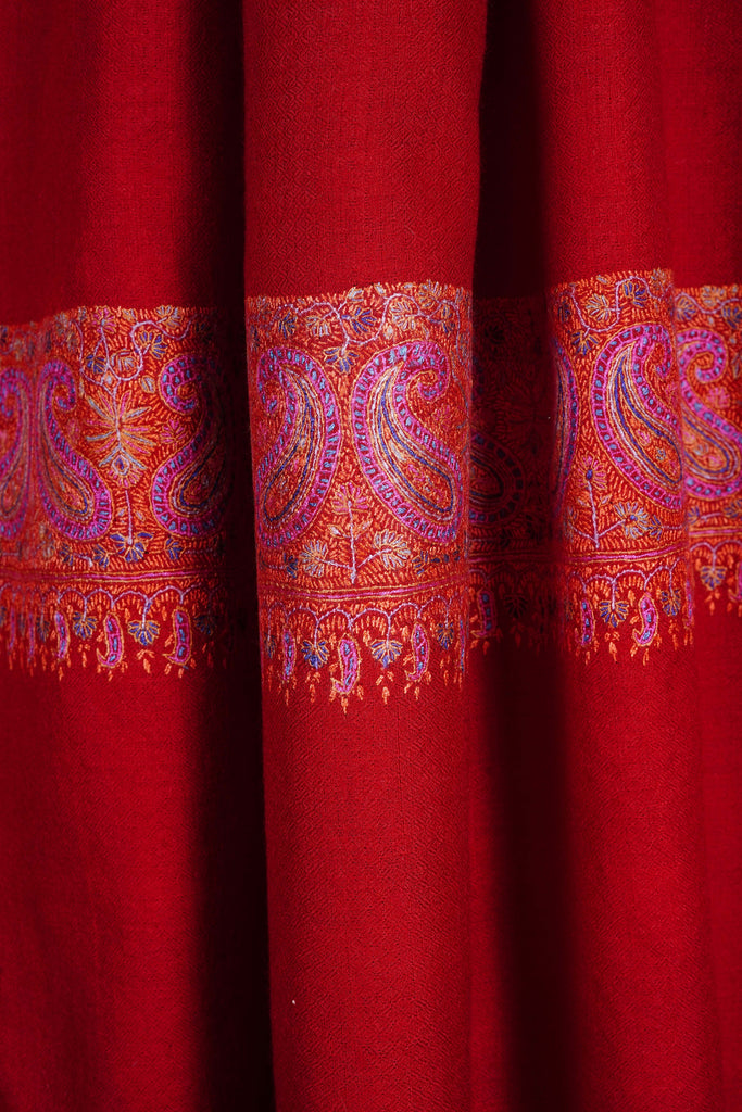 Red Base Big Border Embroidery Cashmere Pashmina Shawl
