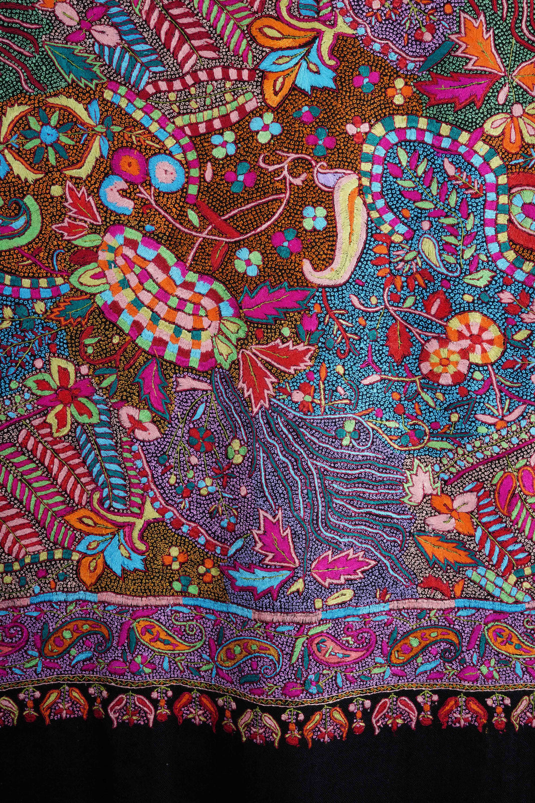 Black Base papier-mâché Jamawar Embroidery Pashmina Shawl