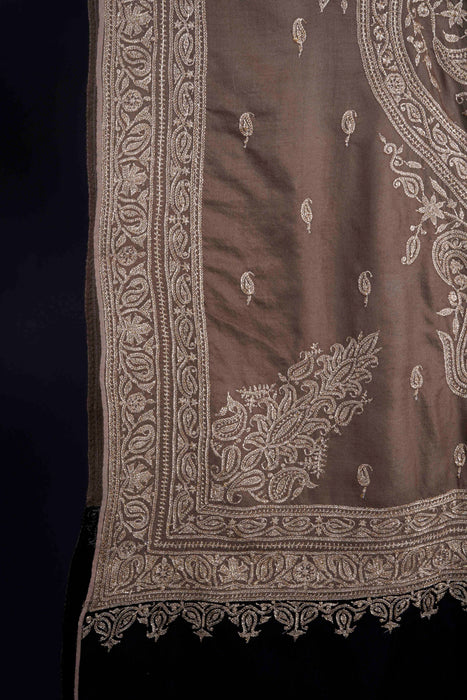 2.5 Yard Black and Natural Tilla Embroidery Pashmina Shawl