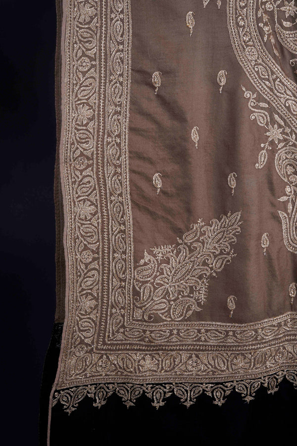 2.5 Yard Black and Natural Tilla Embroidery Pashmina Shawl