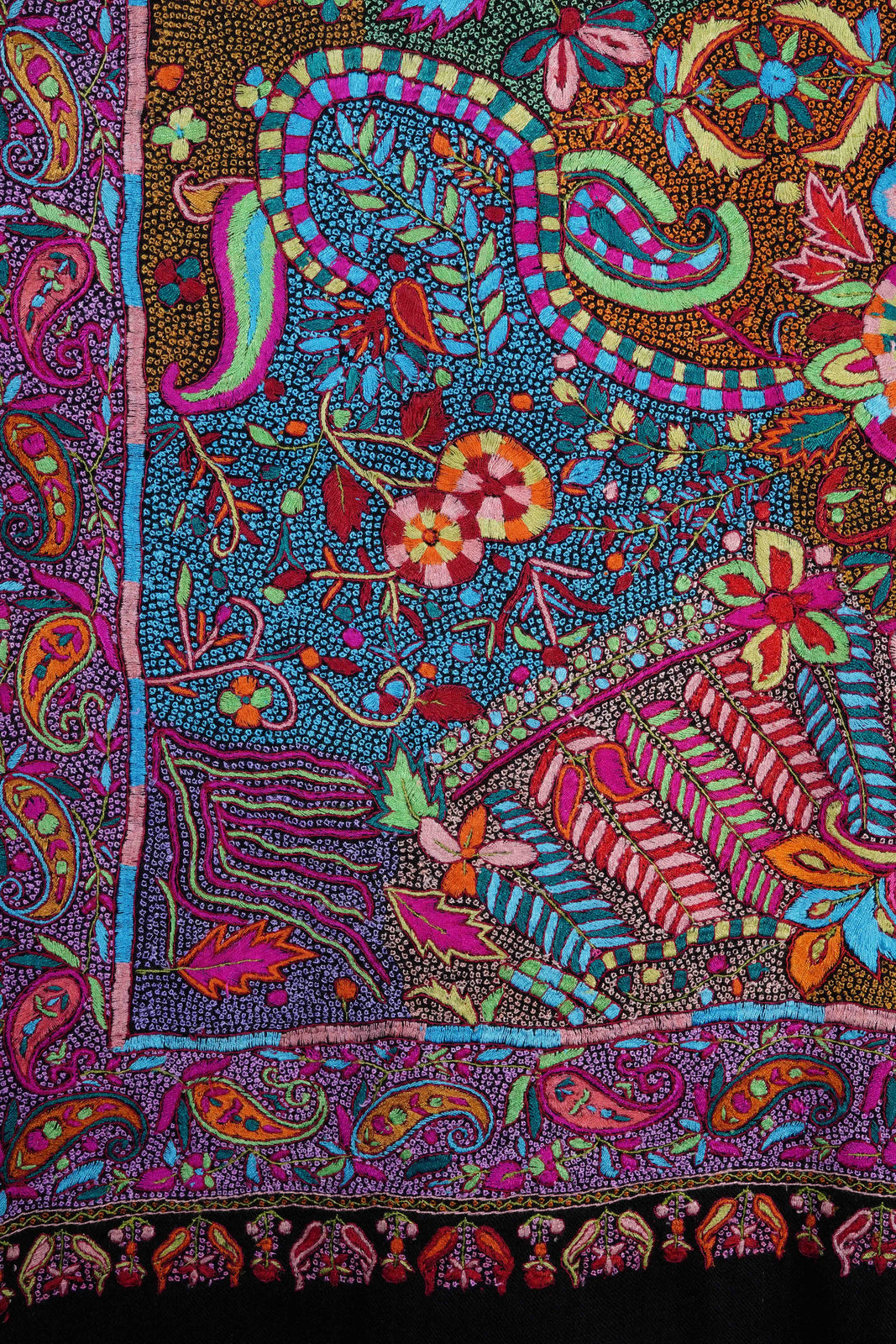 Black Base papier-mâché Jamawar Embroidery Pashmina Shawl