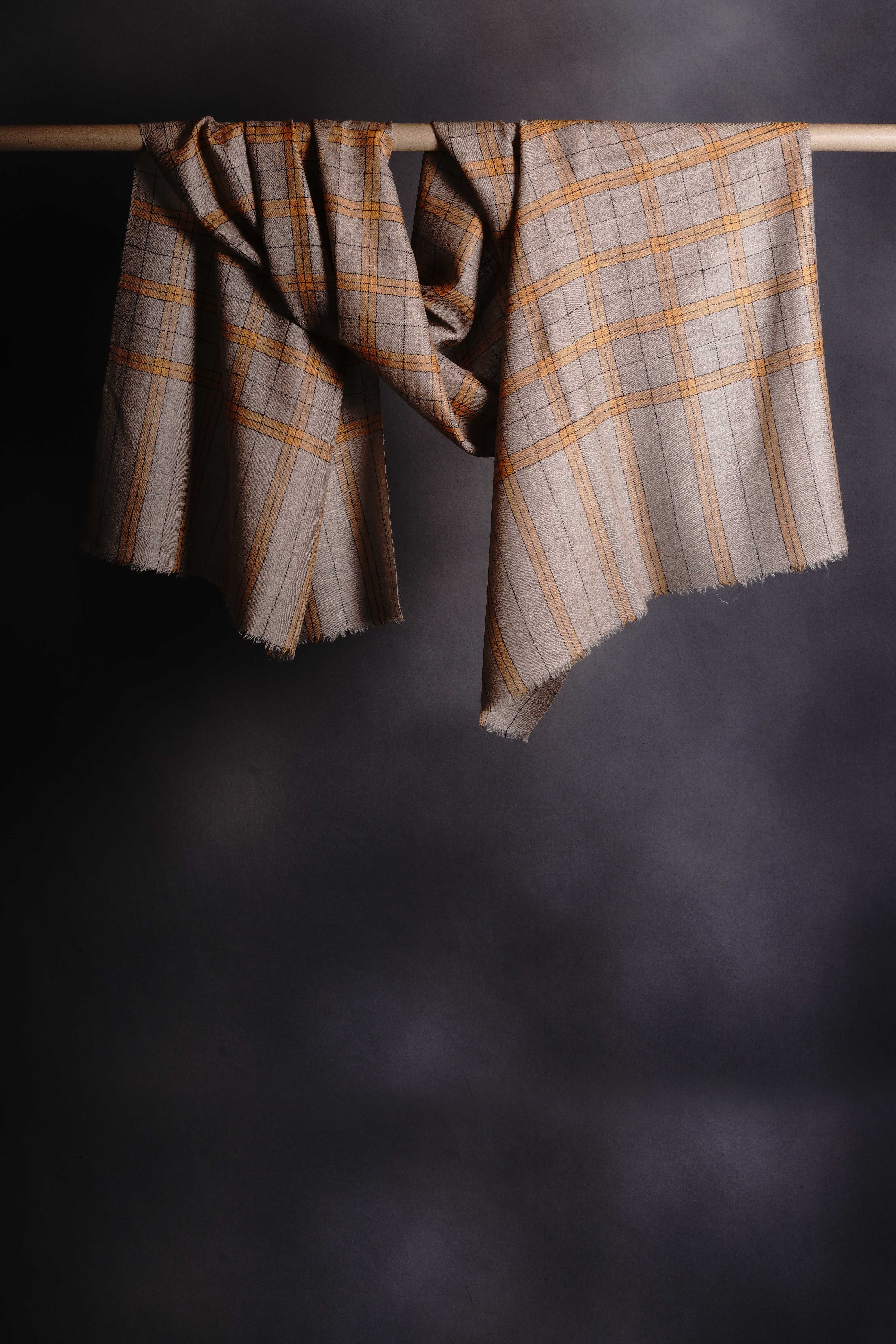 Big Check Yellow and Natural Handwoven Cashmere Pashmina Scarf