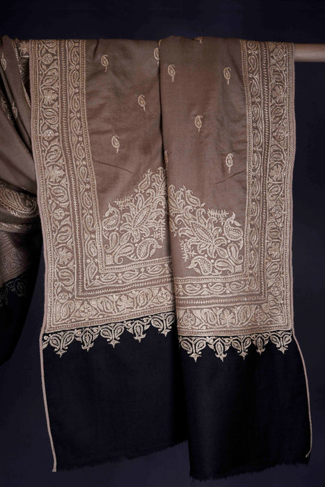 2.5 Yard Black and Natural Tilla Embroidery Pashmina Shawl
