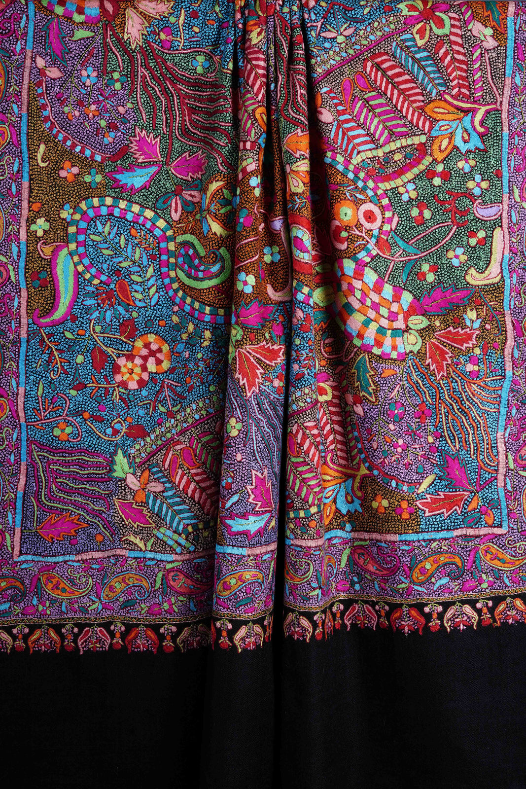Black Base papier-mâché Jamawar Embroidery Pashmina Shawl