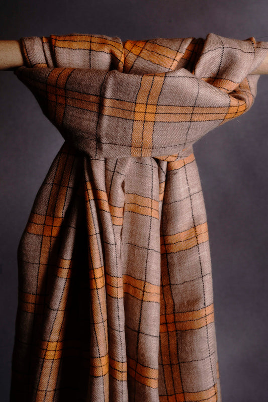 Big Check Yellow and Natural Handwoven Cashmere Pashmina Scarf