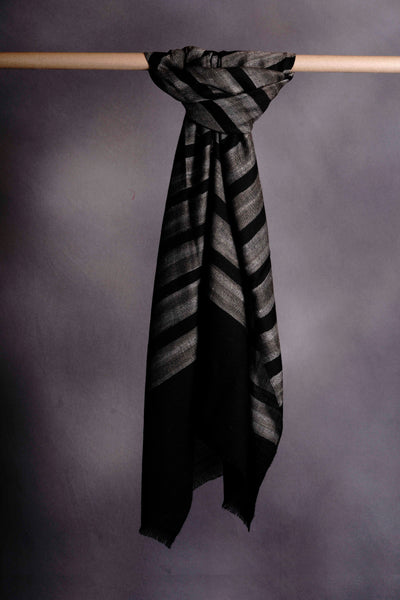Black and Brown Big Stripe Handwoven Cashmere Pashmina Scarf