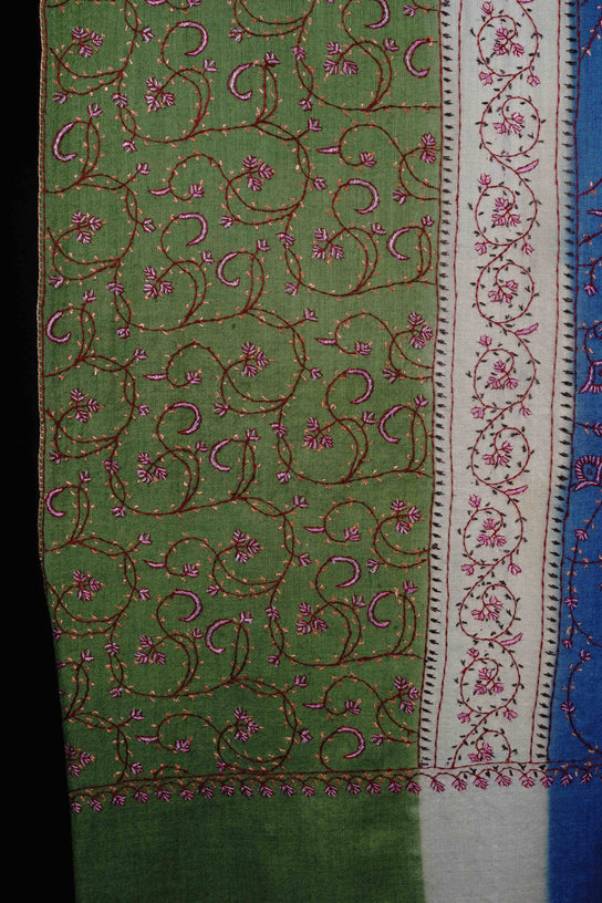 Triple Dye Jali Sozni Embroidery Shawl