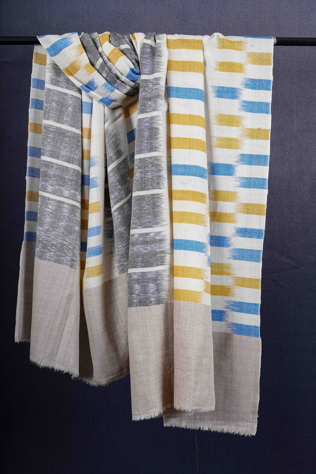 Ivory Base Multi Color Ikat Handwoven Cashmere Pashmina Shawl