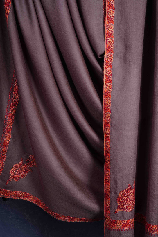 3 yard Brown Base With Border Embroidery Merino Shawl