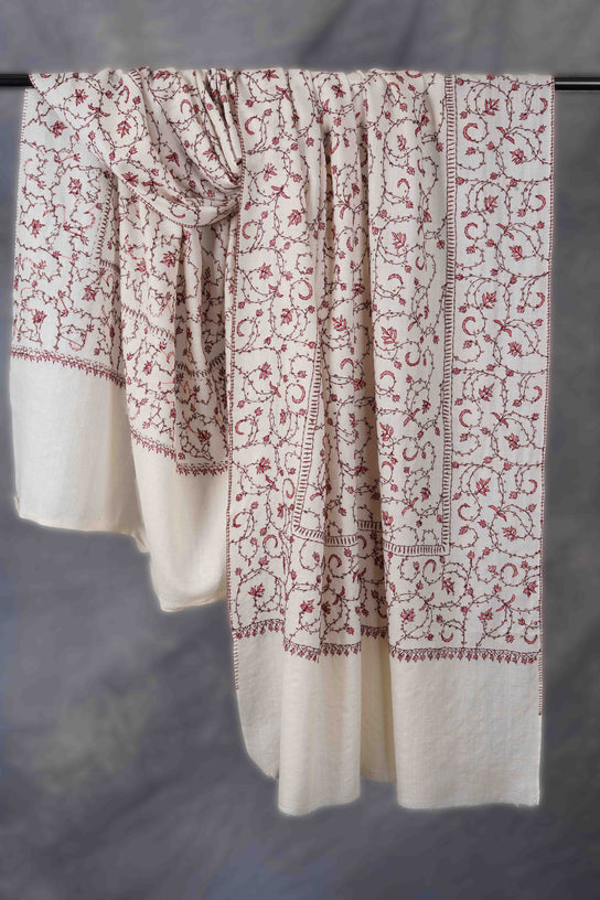 Ivory Jali Sozni Orange Embroidery Shawl