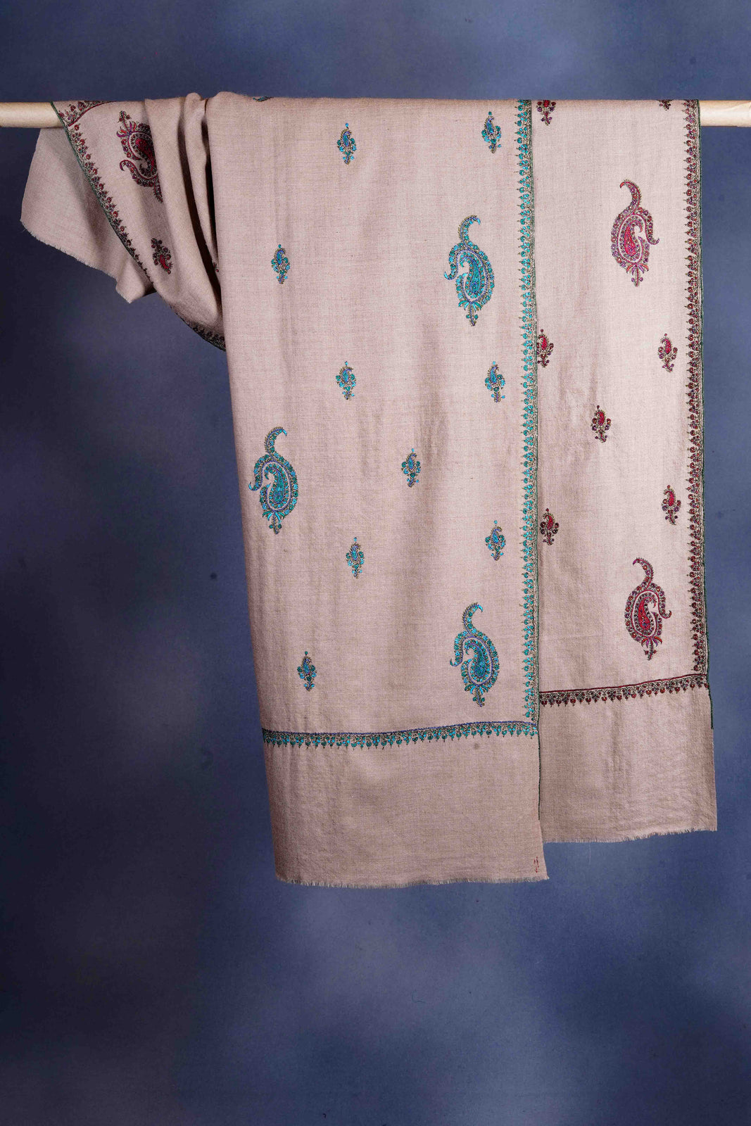 Natural Base Buteh-dar Embroidery Pashmina Cashmere Shawl
