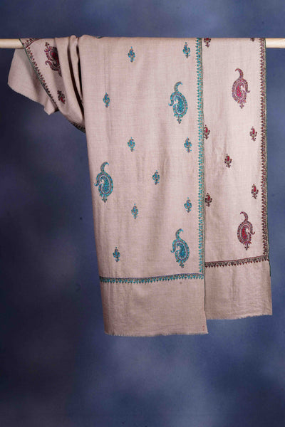 Natural Base Buteh-dar Embroidery Pashmina Cashmere Shawl
