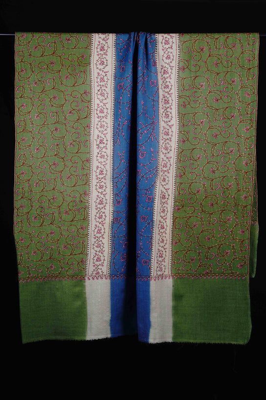 Triple Dye Jali Sozni Embroidery Shawl