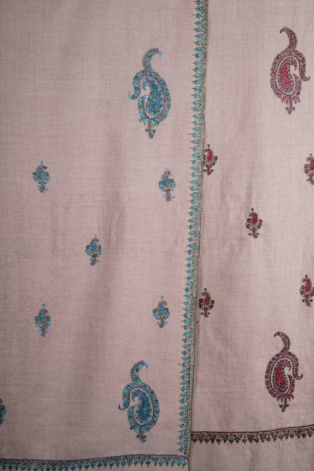 Natural Base Buteh-dar Embroidery Pashmina Cashmere Shawl
