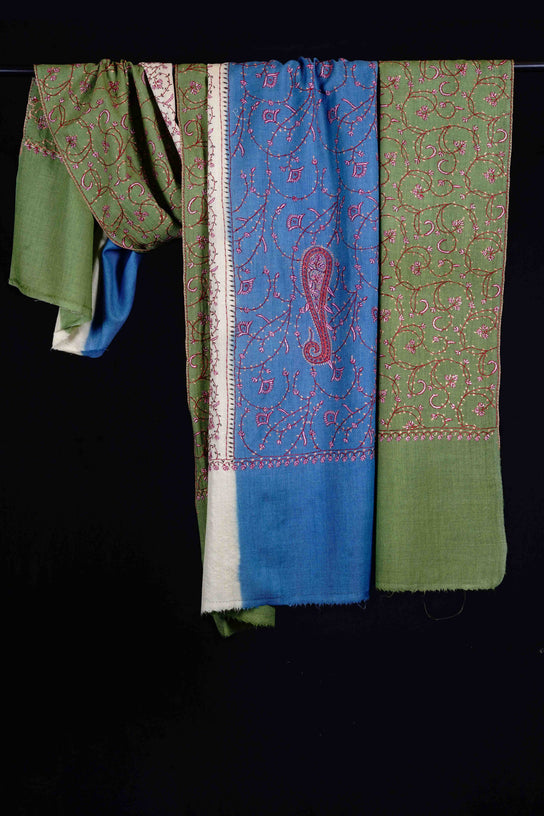 Triple Dye Jali Sozni Embroidery Shawl