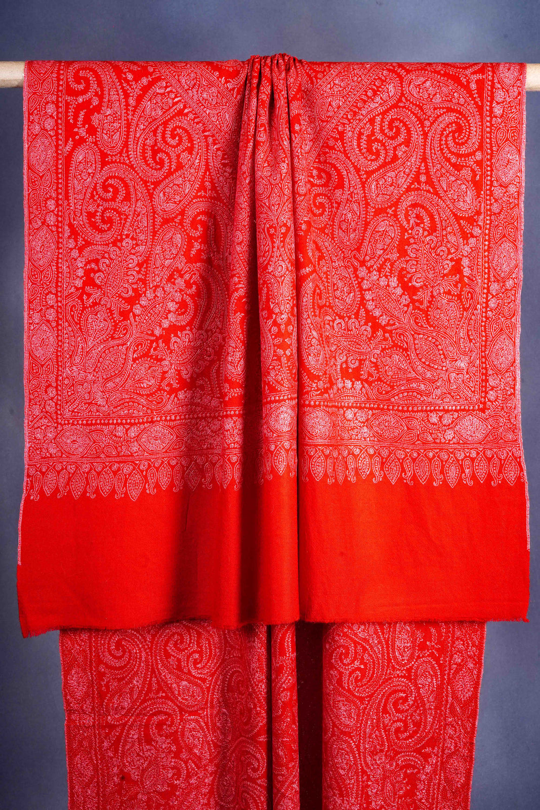 Red Jamawar Embroidery Cashmere Pashmina Shawl
