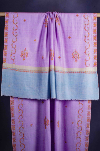 Purple & Blue Border Embroidery Cashmere Pashmina Shawl