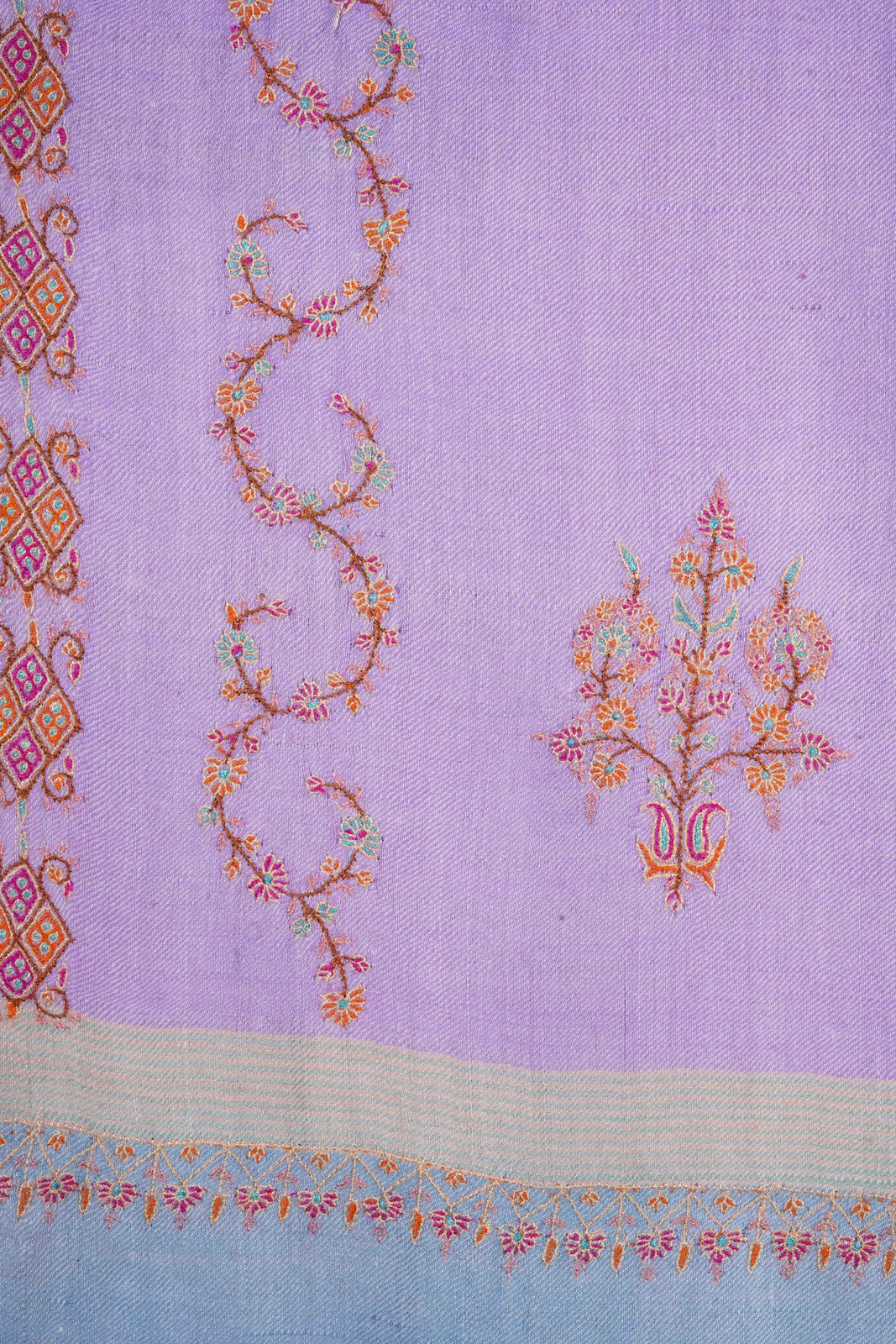 Purple & Blue Border Embroidery Cashmere Pashmina Shawl