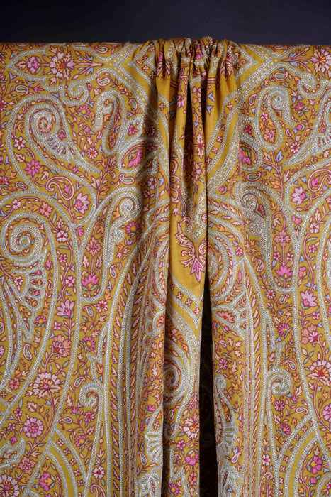 2.5 Yard Mustard Base Silver Tilla Embroidery Pashmina Shawl