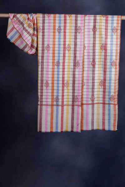 Ivory Check Butti-Dar Embroidery Pashmina Cashmere Shawl