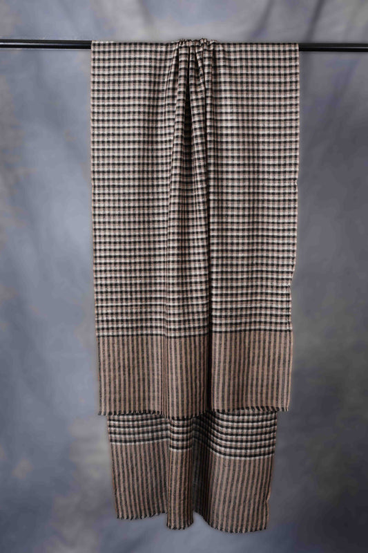 Small Check Black,Ivory And Natural Handwoven Cashmere Pashmina Scarf