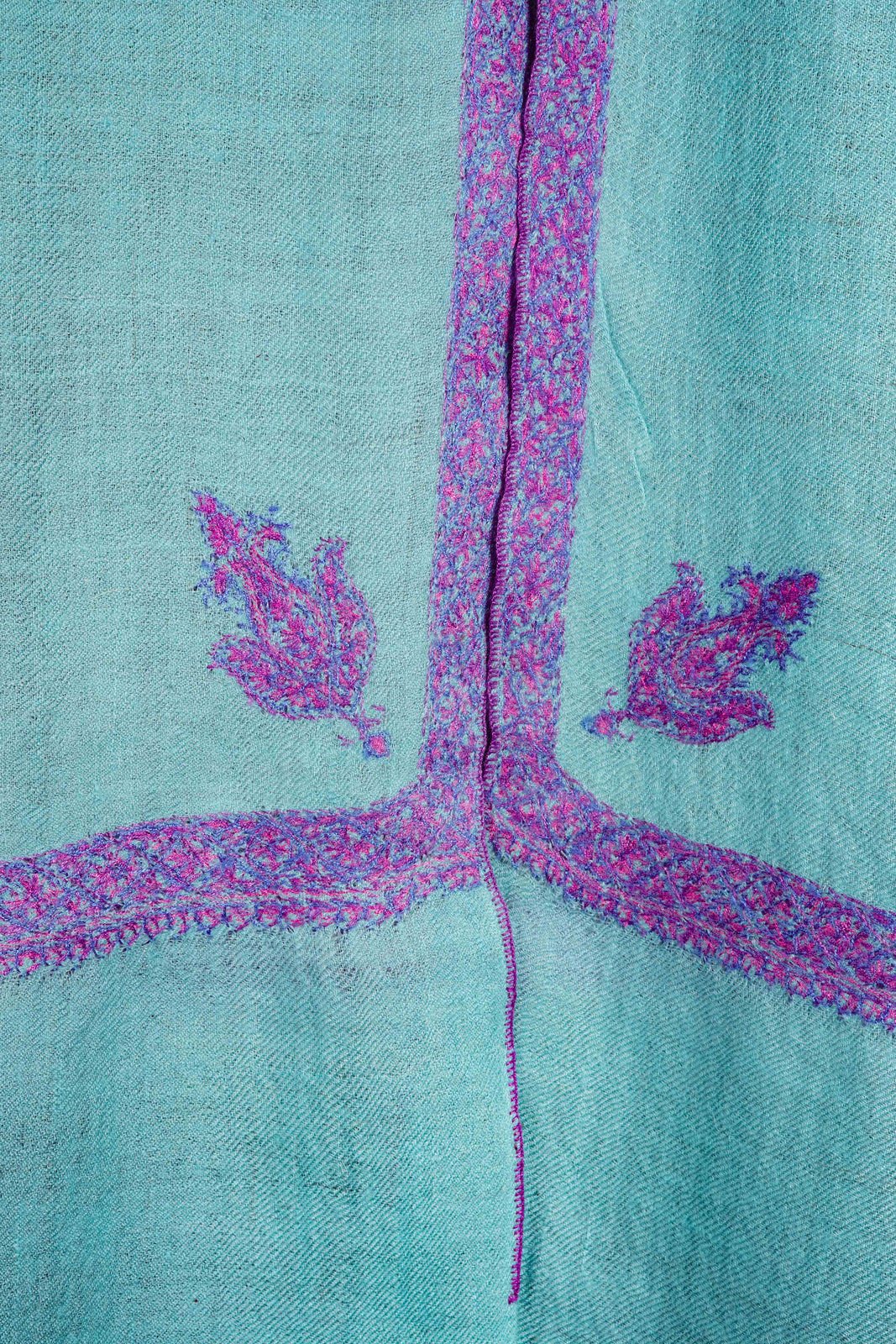 Seafoam Green Base With Purple Color Border Embroidery Cashmere Pashmina Scarf