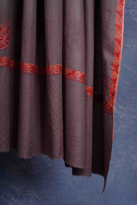 3 yard Brown Base With Border Embroidery Merino Shawl