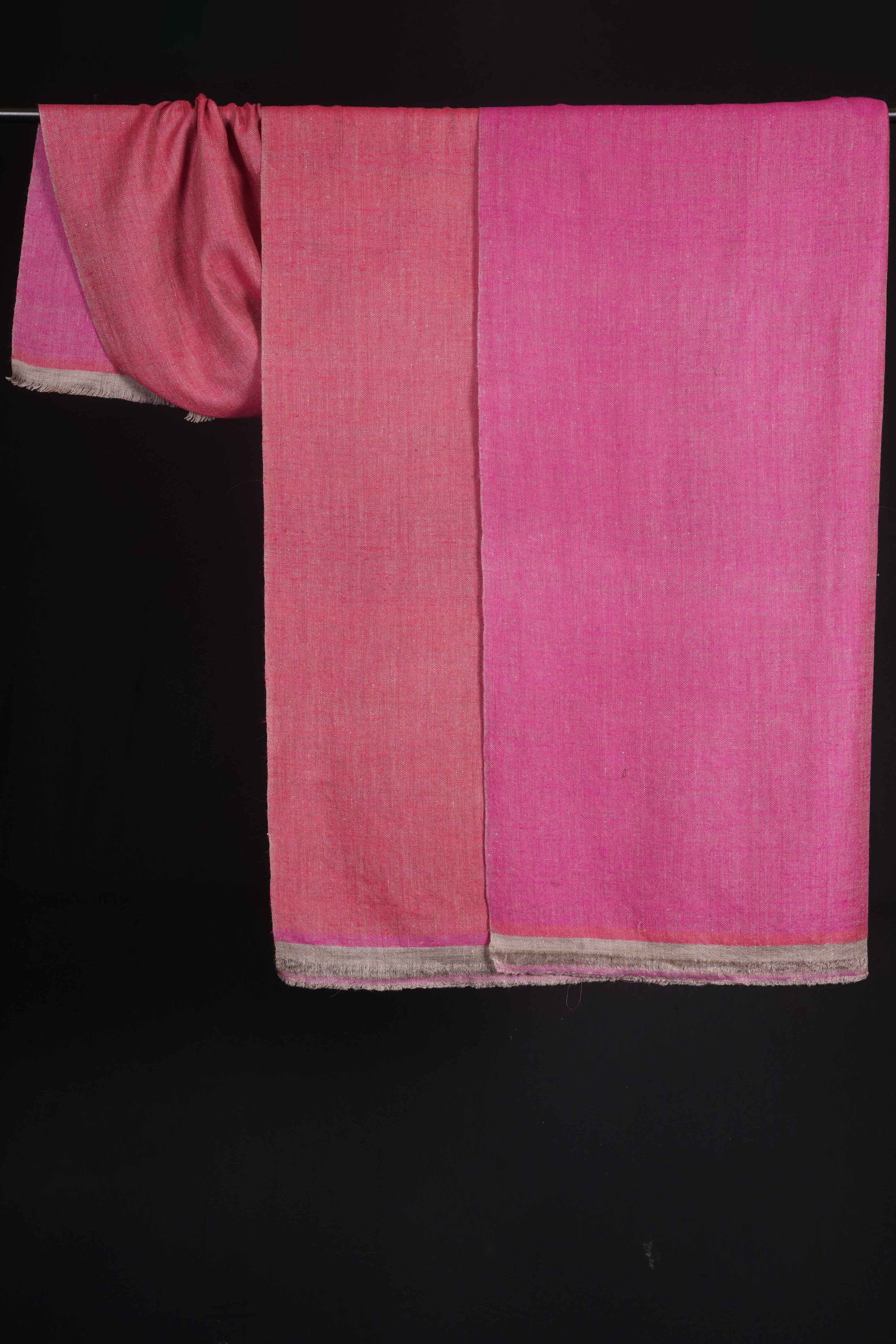 Reversible Hot Pink and Rose Pink Handwoven Cashmere Pashmina Shawl