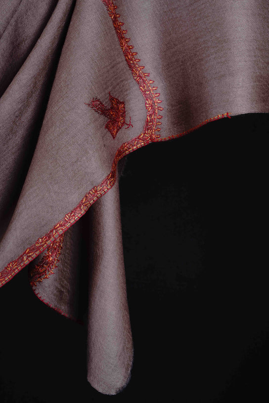 Natural Base With Border Embroidery Cashmere Pashmina Shawl