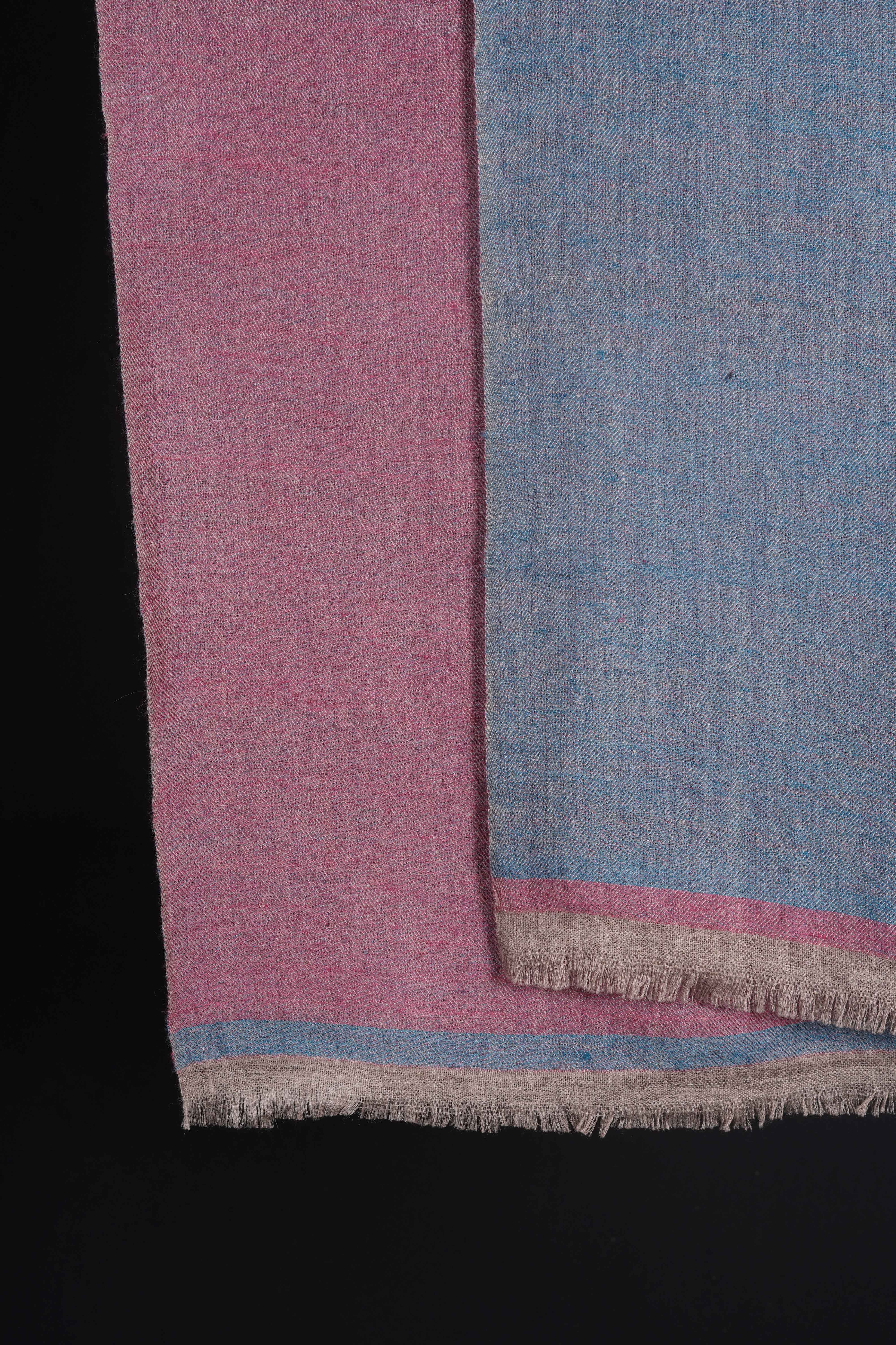 Reversible light Blue and Pink Handwoven Cashmere Pashmina Shawl