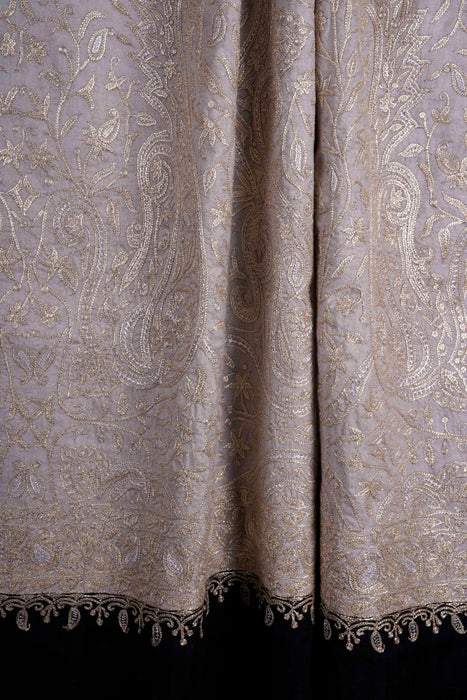 2.5 Yard Natural and Black Tilla Embroidery Pashmina Shawl