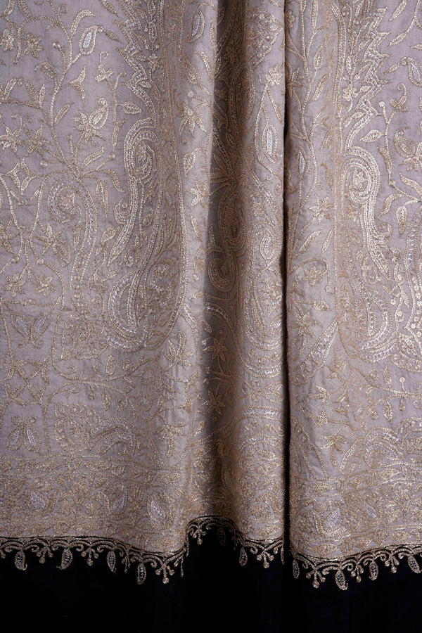 2.5 Yard Natural and Black Tilla Embroidery Pashmina Shawl