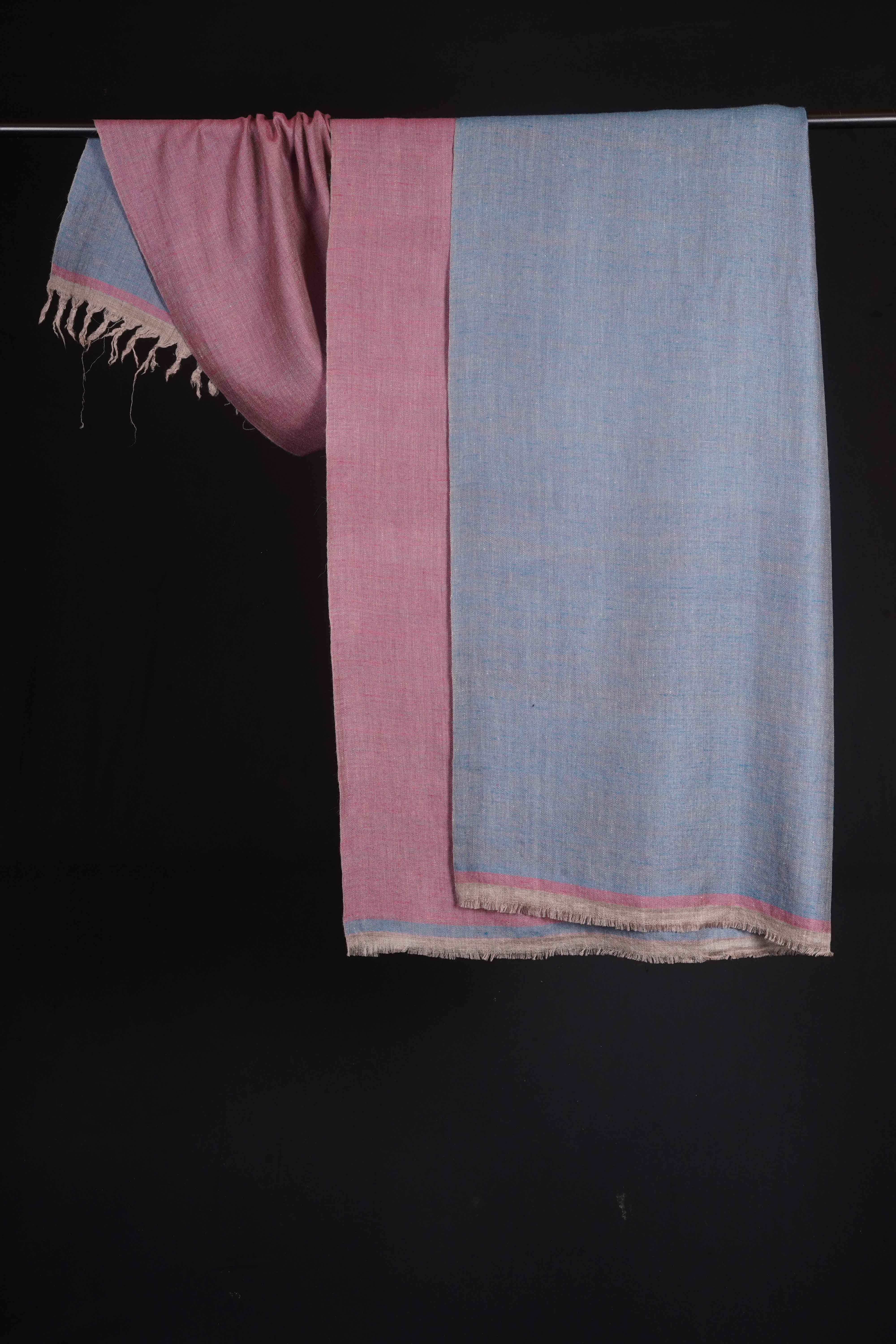Reversible light Blue and Pink Handwoven Cashmere Pashmina Shawl