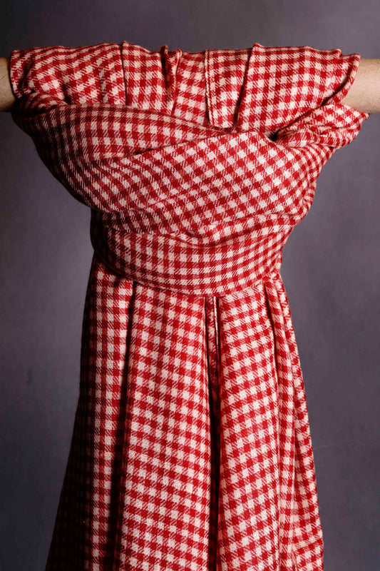 Ivory and Red Checked Handwoven Cashmere Pashmina Shawl