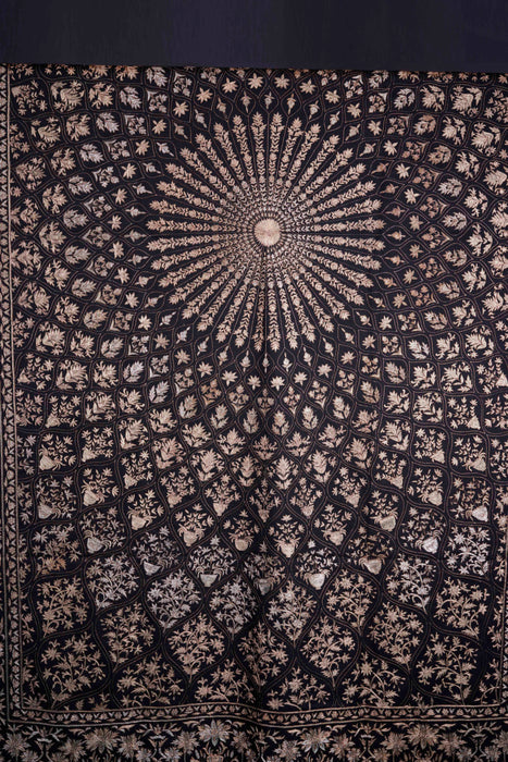 2.5 Yard Black Base Gold & Silver Tilla Embroidery Pashmina Shawl