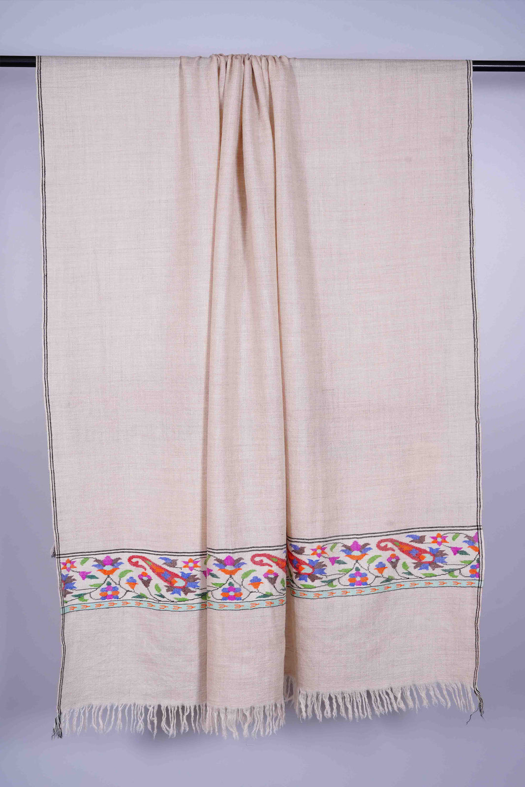 Ivory Kani Border Pashmina Shawl