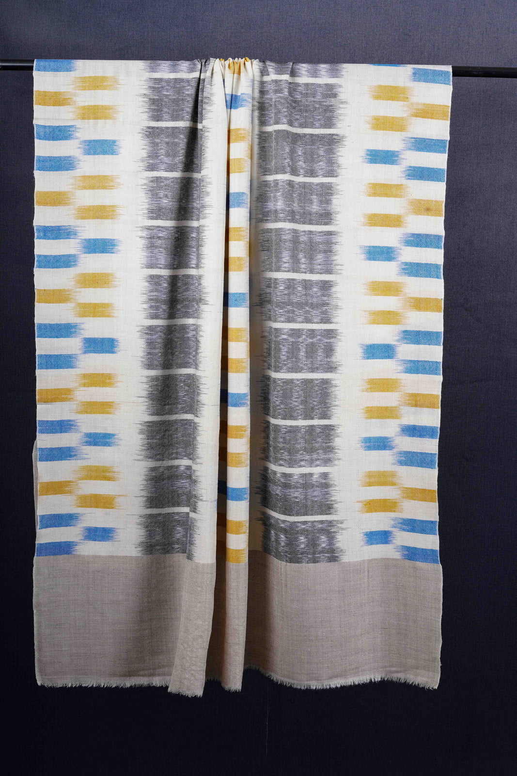 Ivory Base Multi Color Ikat Handwoven Cashmere Pashmina Shawl