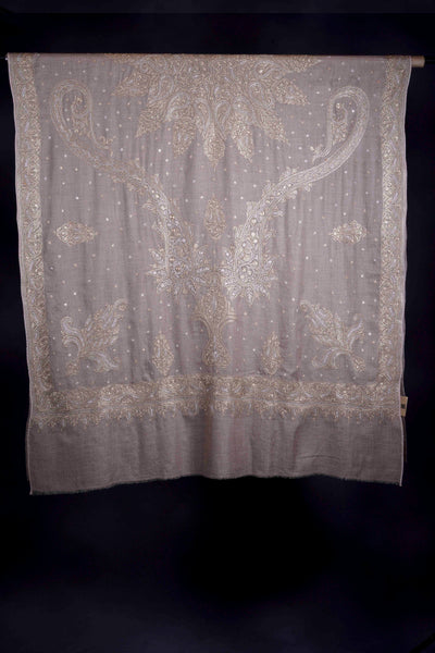 2.5 Yard Ivory Base Gold & Silver Tilla Embroidery Pashmina Shawl