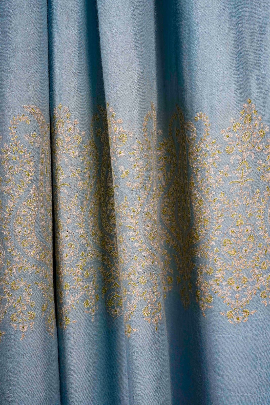 Sky Blue Big Border Embroidery Cashmere Pashmina Shawl