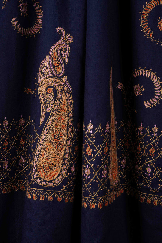 Blue Big Motifs Meriono Embroidery Shawl
