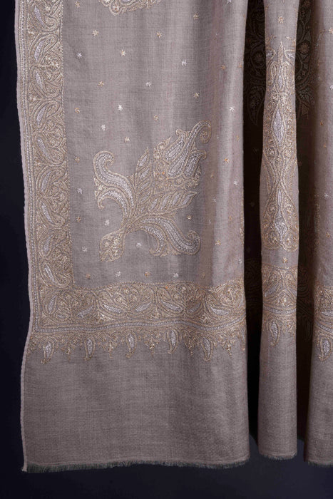 2.5 Yard Ivory Base Gold & Silver Tilla Embroidery Pashmina Shawl