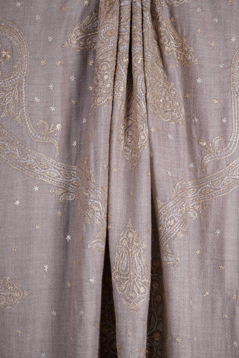 2.5 Yard Ivory Base Gold & Silver Tilla Embroidery Pashmina Shawl