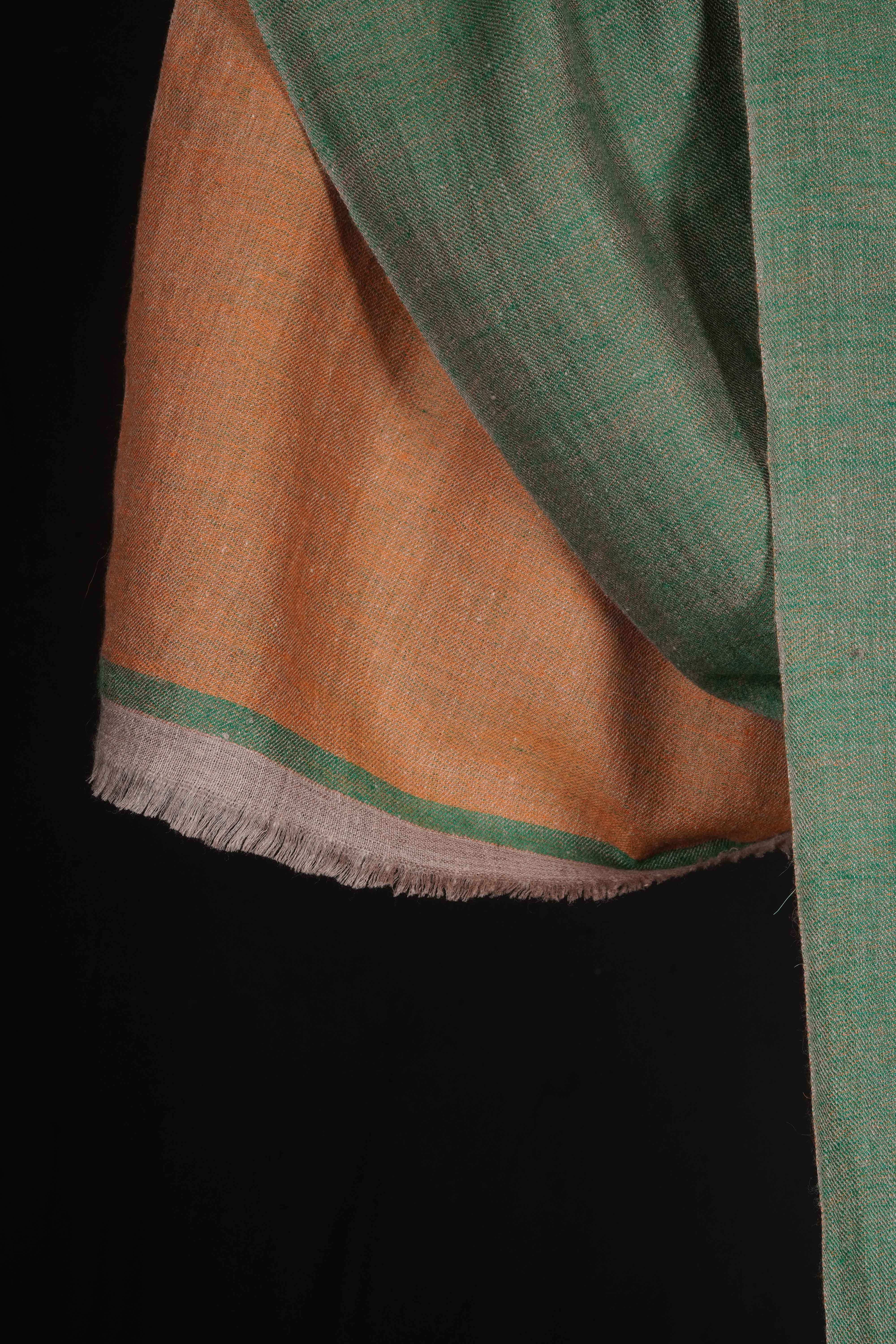 Reversible Green and Orange Cantaloupe Handwoven Cashmere Pashmina Shawl