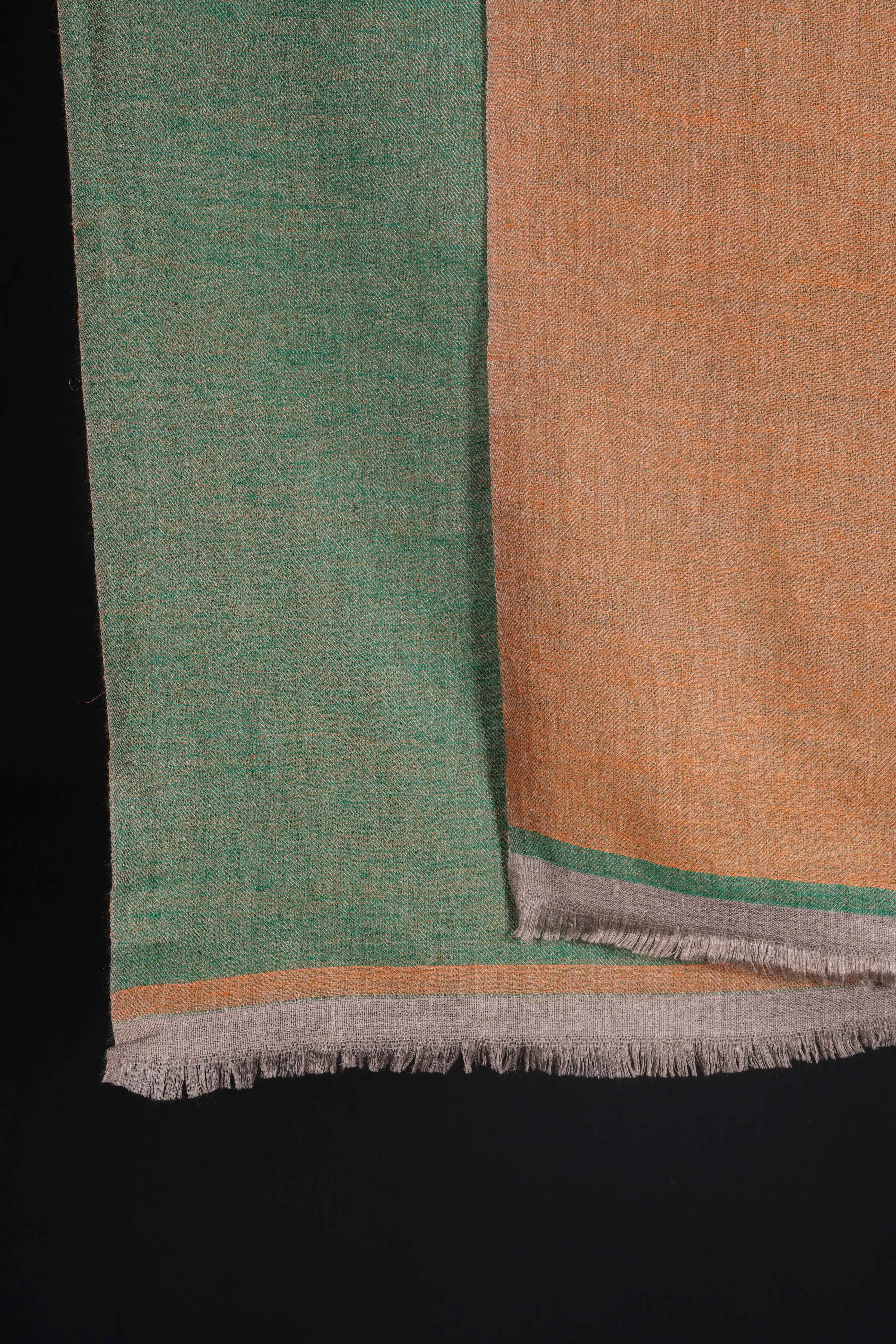 Reversible Green and Orange Cantaloupe Handwoven Cashmere Pashmina Shawl