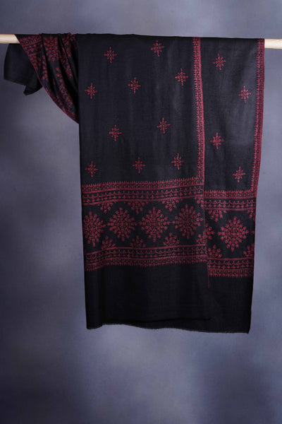 Black Base Big Border Embroidery Cashmere Pashmina Shawl