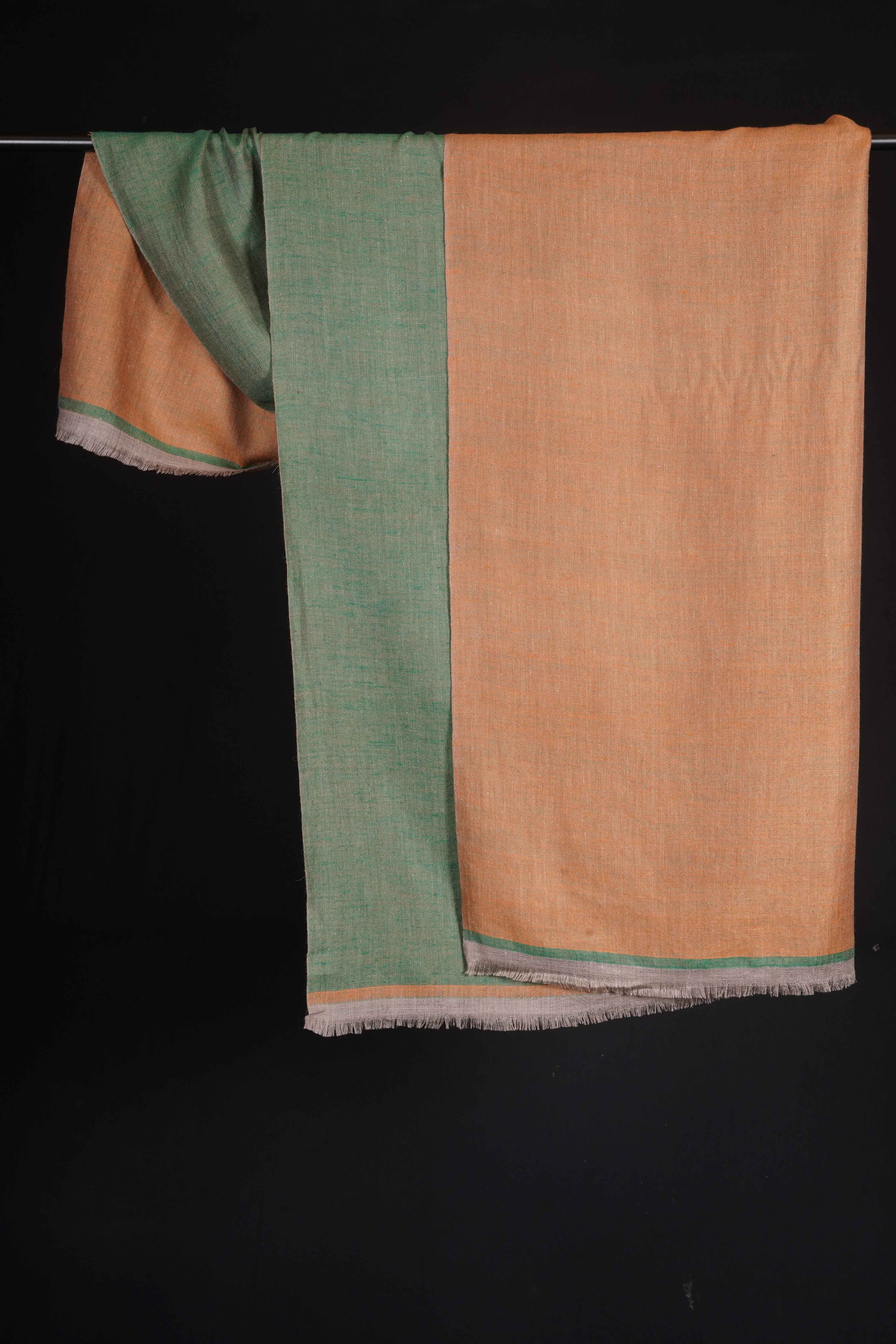 Reversible Green and Orange Cantaloupe Handwoven Cashmere Pashmina Shawl